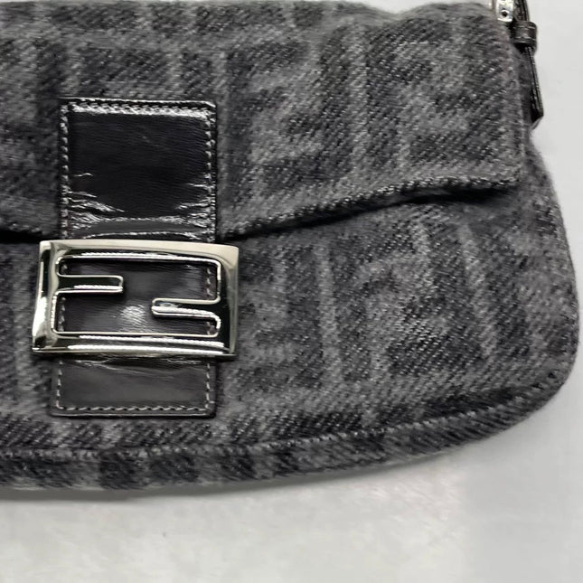 Fendi Baguette Bag Grey Wool Zucca Print Shoulder Bag