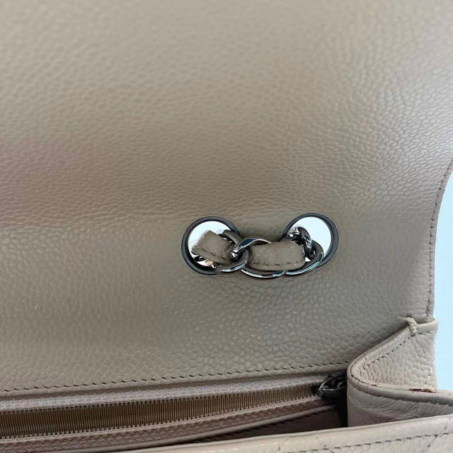 Chanel Classic Flap Jumbo 2009 Beige Caviar Leather Single Flap Silver Hardware