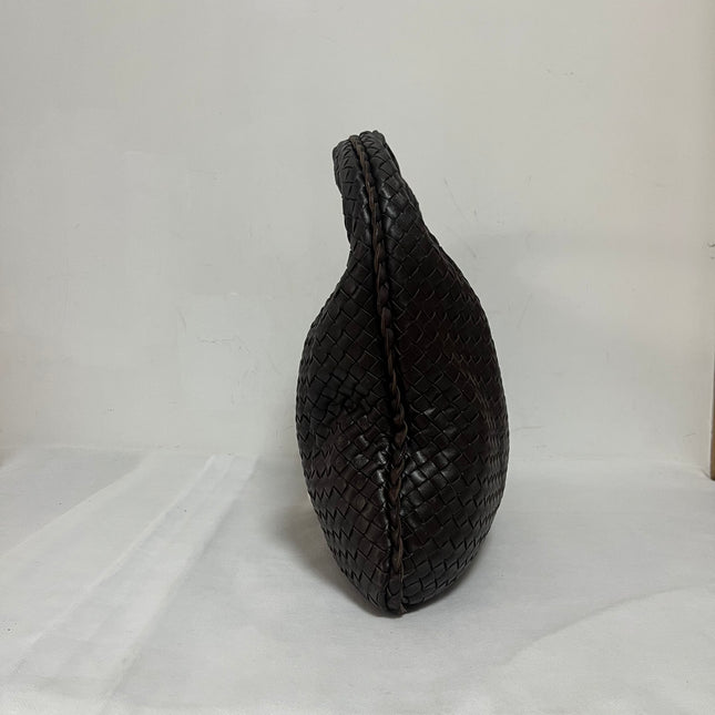Bottega Veneta Veneta Hobo Intrecciato Dark Chocolate Brown Medium Lambskin Leather 47cm
