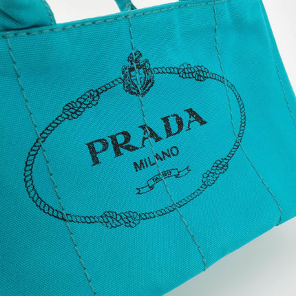 Sold Prada Canape Canvas Tote Small Blue Top Handle Bag