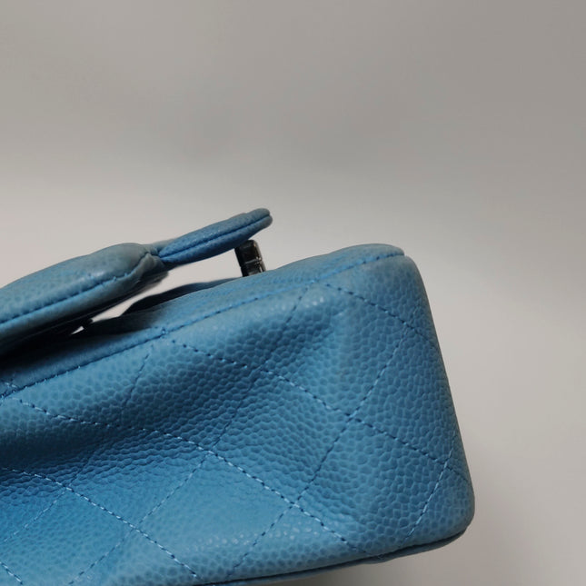 Chanel Timeless Classic Flap Medium Light Blue Caviar Leather Silver Hardware