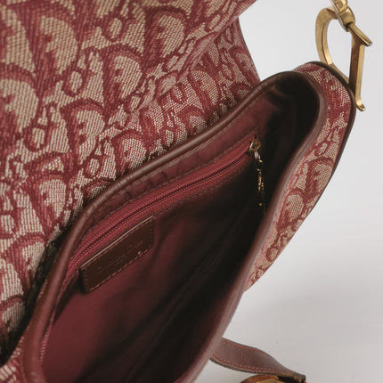 Dior Saddle Vintage Medium Red Burgundy Monogram Oblique Shoulder Bag 2002