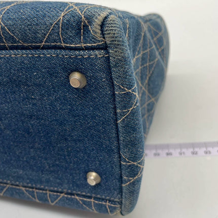 Lady Dior Vintage Medium Navy Blue Jeans Silver Hardware