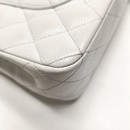 Chanel Classic Flap Medium 2008 White Caviar Leather Silver Hardware