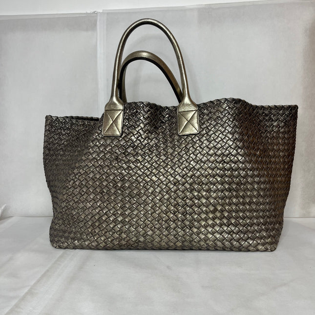 Bottega Veneta Cabat Large Intreccio Deerskin Leather Tote Bag Gold