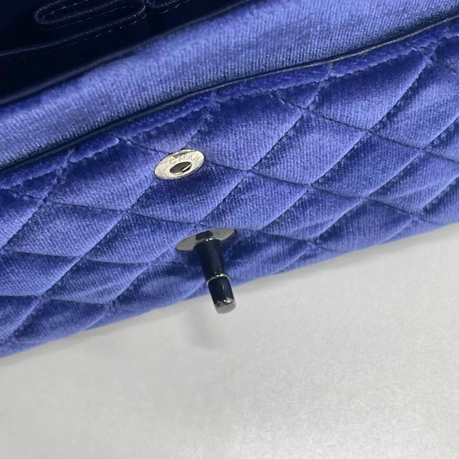 Chanel Classic Flap Medium Royal Blue Velvet Silver Hardware