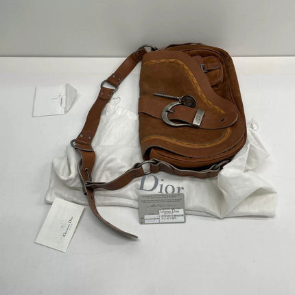 Dior Vintage Gaucho Large Brown Suede Leather Crossbody Bag
