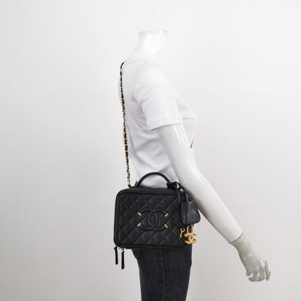 Sold Chanel Filigree Mini Vanity Case 2018 Black Caviar Leather Bag