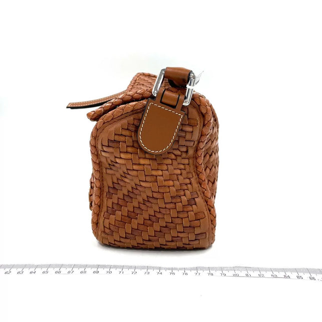 Loewe Puzzle Small Leather Woven Braided Caramel Tan Crossbody Bag