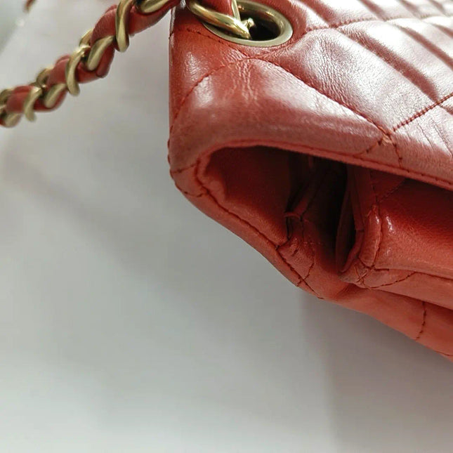 Sold Chanel Classic Flap 2009 Maxi Red Lambskin Leather Gold-tone Hardware