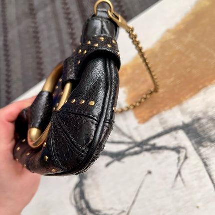 Gucci Horsebit 1955 Chain Large Black Snake-skin Leather Shoulder Bag