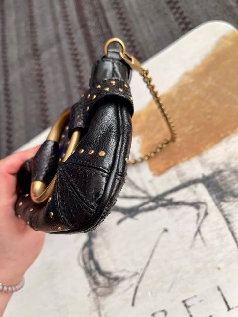 Gucci Horsebit 1955 Chain Large Black Snake-skin Leather Shoulder Bag