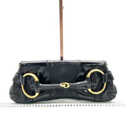 Gucci Horsebit 1955 Chain Large Black Leather and Patent Leather Shoulder Bag-Luxbags