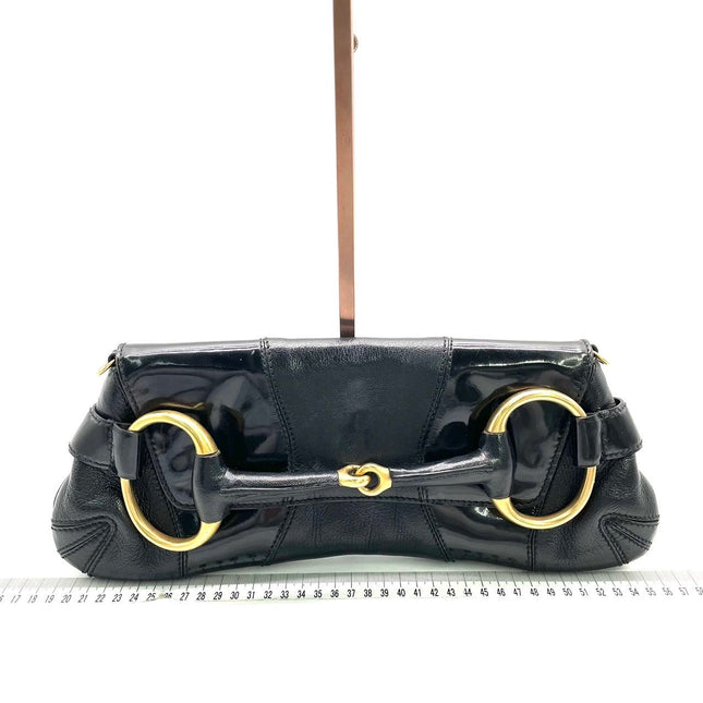 Gucci Horsebit 1955 Chain Large Black Leather and Patent Leather Shoulder Bag-Luxbags
