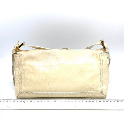 FENDI Baguette White Crinkled Patent Leather Shoulder Bag
