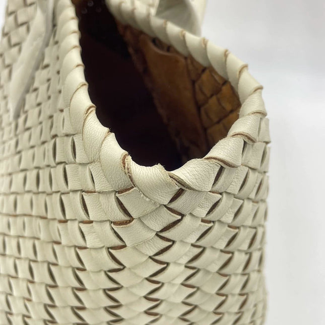 Sold Bottega Veneta Cabat Tote Small/Medium Intreccio Cream White Leather and Suede Lining 32cm