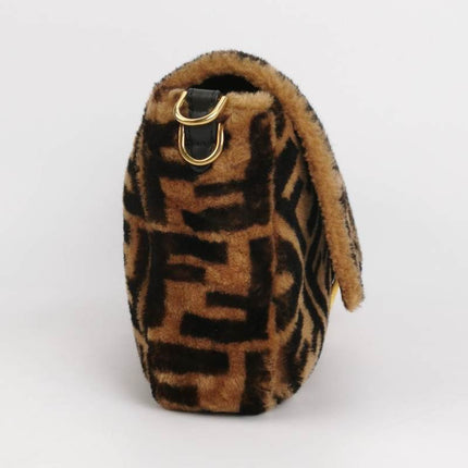 Fendi Baguette Large Shearling Vitello Dolce Marco FF 1974 Tobacco Black Brown Zucca