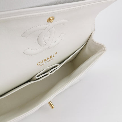 Chanel Classic Flap Medium 2010 White Caviar Leather Gold Hardware
