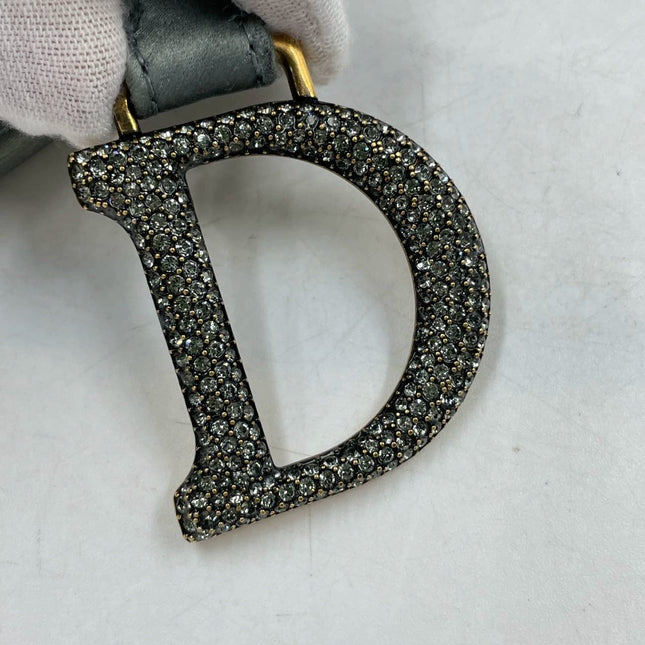 Sold Dior Saddle Mini Silk Blue Grey with Crystal Embedded Buckles