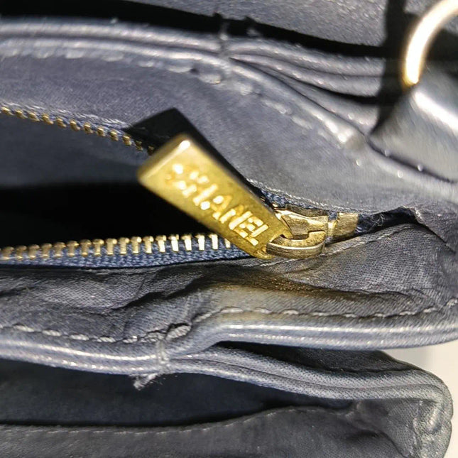 Sold Chanel Classic Flap 2014 Medium Navy Fabric Diamond Quilting Crossbody Bag