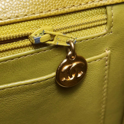 Chanel Vintage Kelly Flap Bag Yellow Caviar Leather 24k Gold Hardware 1997-1999