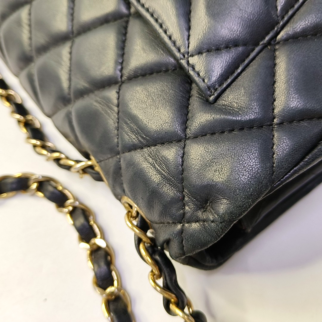 Chanel Classic Flap Jumbo Vintage Black Lambskin Leather Single Flap 24k Gold Hardware, 2008-2009