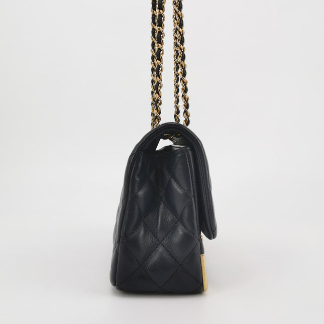 Chanel Rock The Corner Mini Flap Bag Navy Calfskin Leather Gold Hardware Corners 2017-18