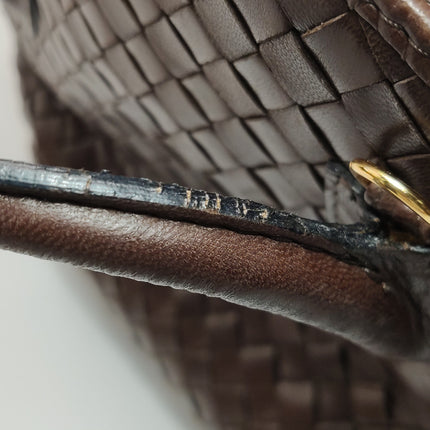 Bottega Veneta Top Handle Bowling Bag Dark Chocolate Brown Intrecciato Leather