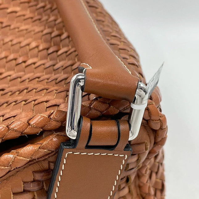 Loewe Puzzle Small Leather Woven Braided Caramel Tan Crossbody Bag