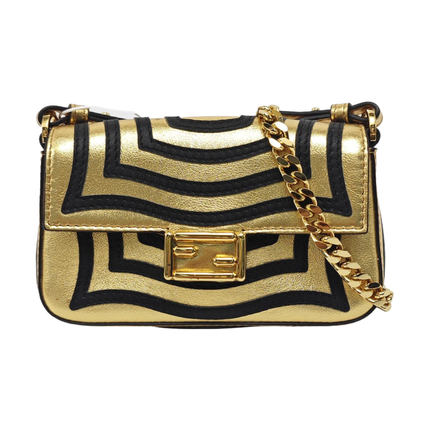 Fendi Nano Baguette Charm Gold Shiny Leather with Black Paints-Luxbags