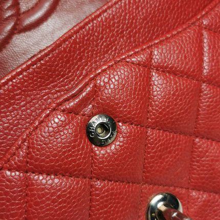 Chanel Timeless Classic Flap Medium Red Caviar Leather Silver Hardware