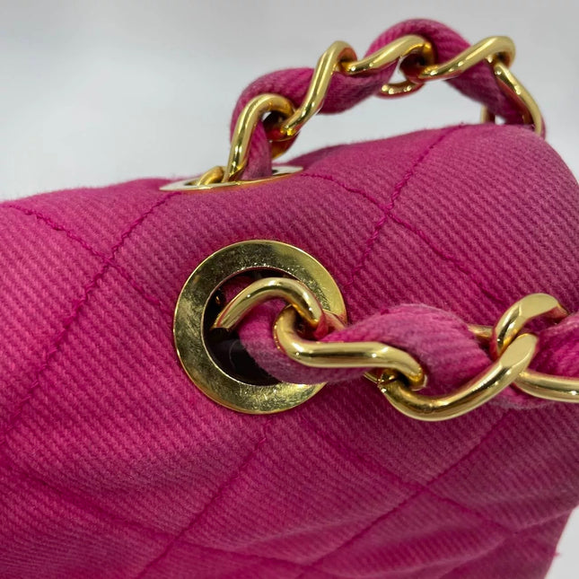 Chanel RARE Vintage Classic Maxi 34 Flap Hot Pink Denim Giant CC 24 Gold Hardware