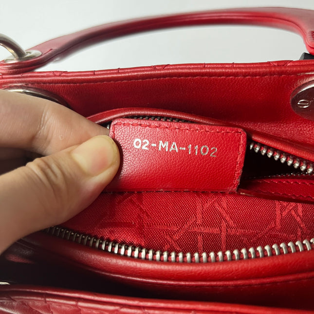Sold Lady Dior Medium Bag Red Lambskin Cannage Leather Without Strap