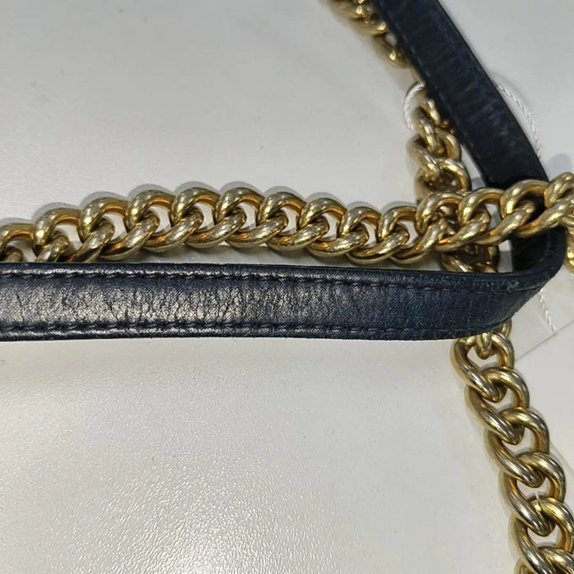 Sold Chanel Classic Flap 2014 Medium Navy Fabric Diamond Quilting Crossbody Bag