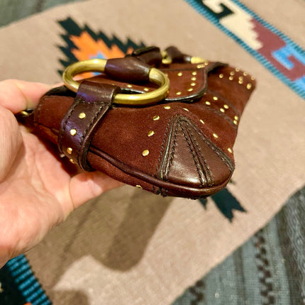 Gucci Horsebit 1955 Chain Vintage Shoulder Bag Brown Studded Suede Leather