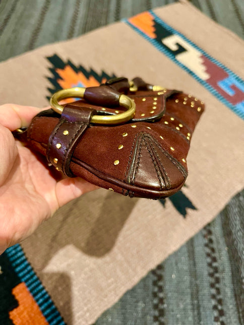 Gucci Horsebit 1955 Chain Vintage Shoulder Bag Brown Studded Suede Leather