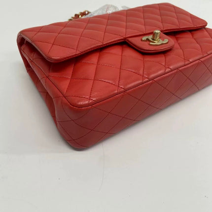 Chanel Classic Flap Medium Red Lambskin Leather with Gold Hardware