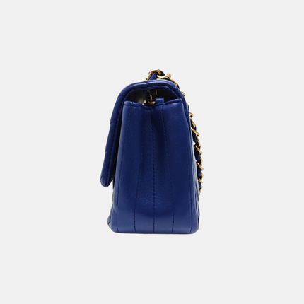 Chanel Classic Flap Mini Square Chevron Stitching Blue Lambskin Gold Hardware Crossbody Bag