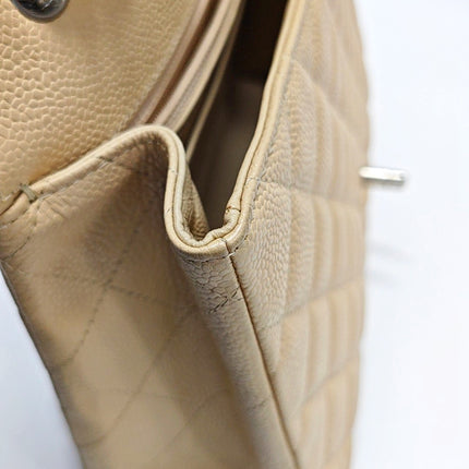 Chanel Classic Flap Jumbo Beige Caviar Leather Single Flap Silver Hardware