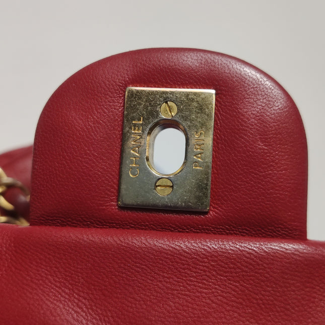 Chanel Seasonal Flap Medium Red Lambskin Leather Valentine Marine Charms