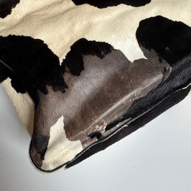 Fendi Mamma Baguette Large Pony hair in Cow Print Black and White