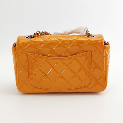 Chanel Classic Flap Mini Orange Patent Leather Silver Hardware