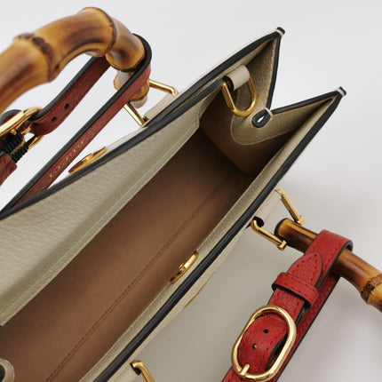 Gucci Diana Small East West Cream White Leather Bag Bamboo Handle with Strap