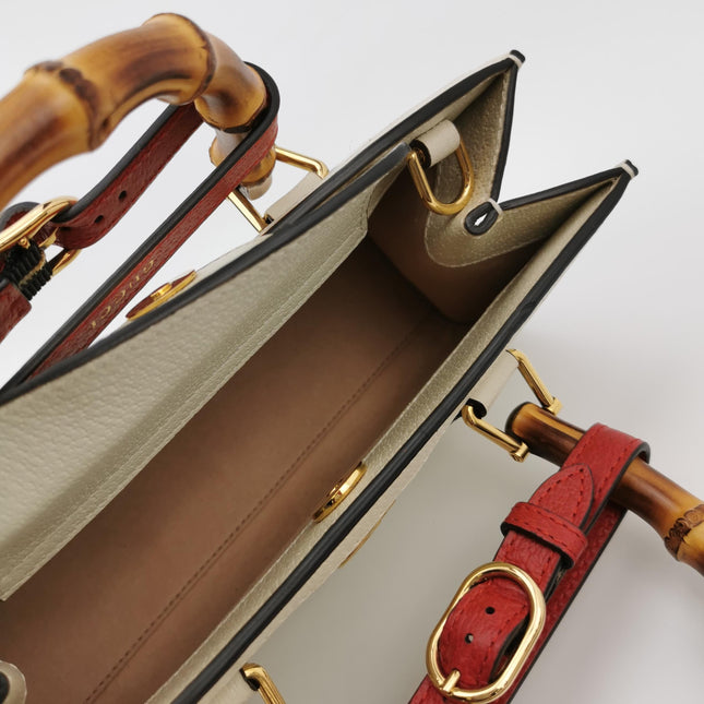 Gucci Diana Small East West Cream White Leather Bag Bamboo Handle with Strap