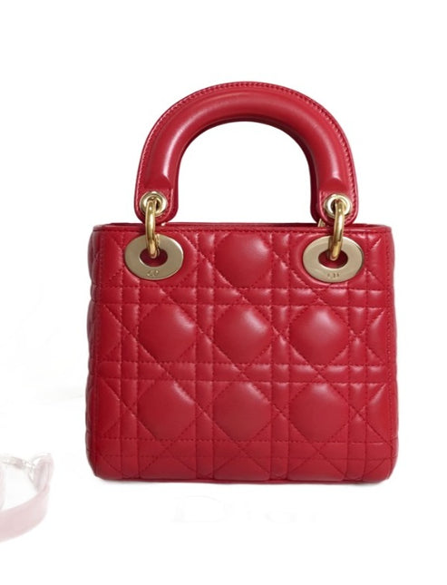 Sold Lady Dior Red Mini handbag Cannage Leather with strap-Luxbags