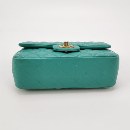 Chanel Classic Flap Mini 2018 Turquoise Blue Green Lambskin Leather Gold Hardware