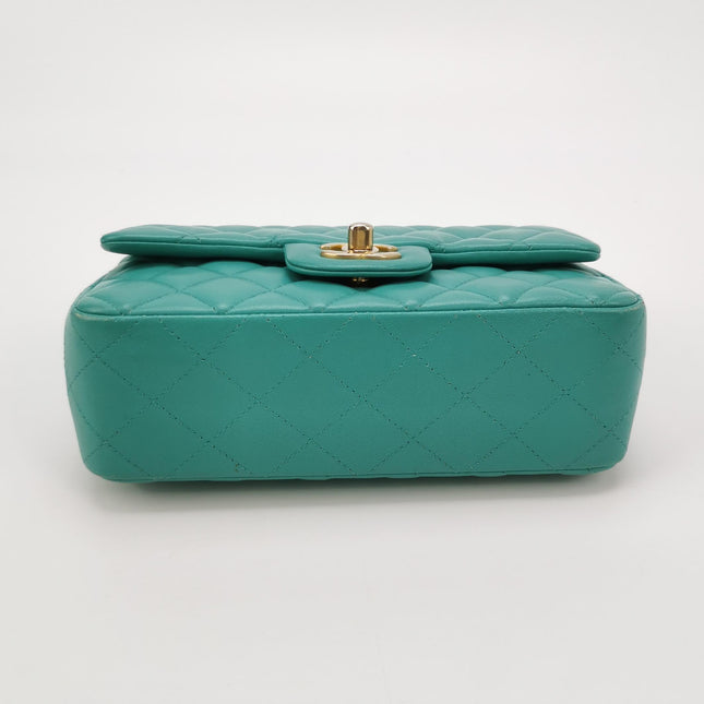 Chanel Classic Flap Mini 2018 Turquoise Blue Green Lambskin Leather Gold Hardware