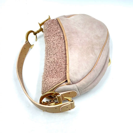 Dior Saddle Vintage Shoulder Bag Medium Shearling and Ostrich Leather Pink