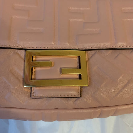 Sold FENDI Baguette Rosa Bourbon Pink Leather 3D FF Motif Crossbody bag