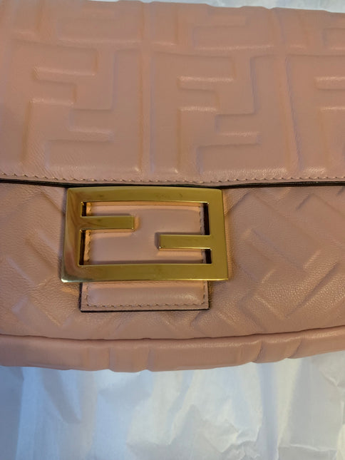 Sold FENDI Baguette Rosa Bourbon Pink Leather 3D FF Motif Crossbody bag